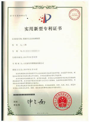 泥膜共生反應處理裝置專利證書